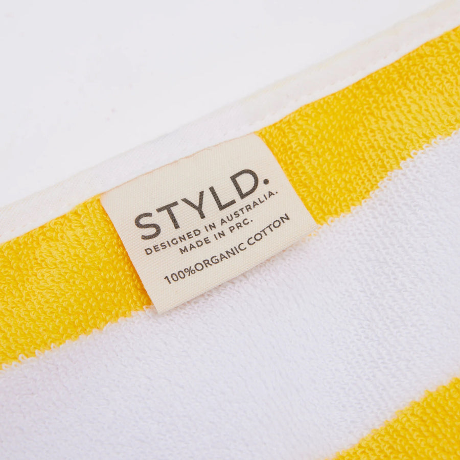 Byron Baby Hooded Towel – Yellow & White Stripe | Organic Towel by Styld.