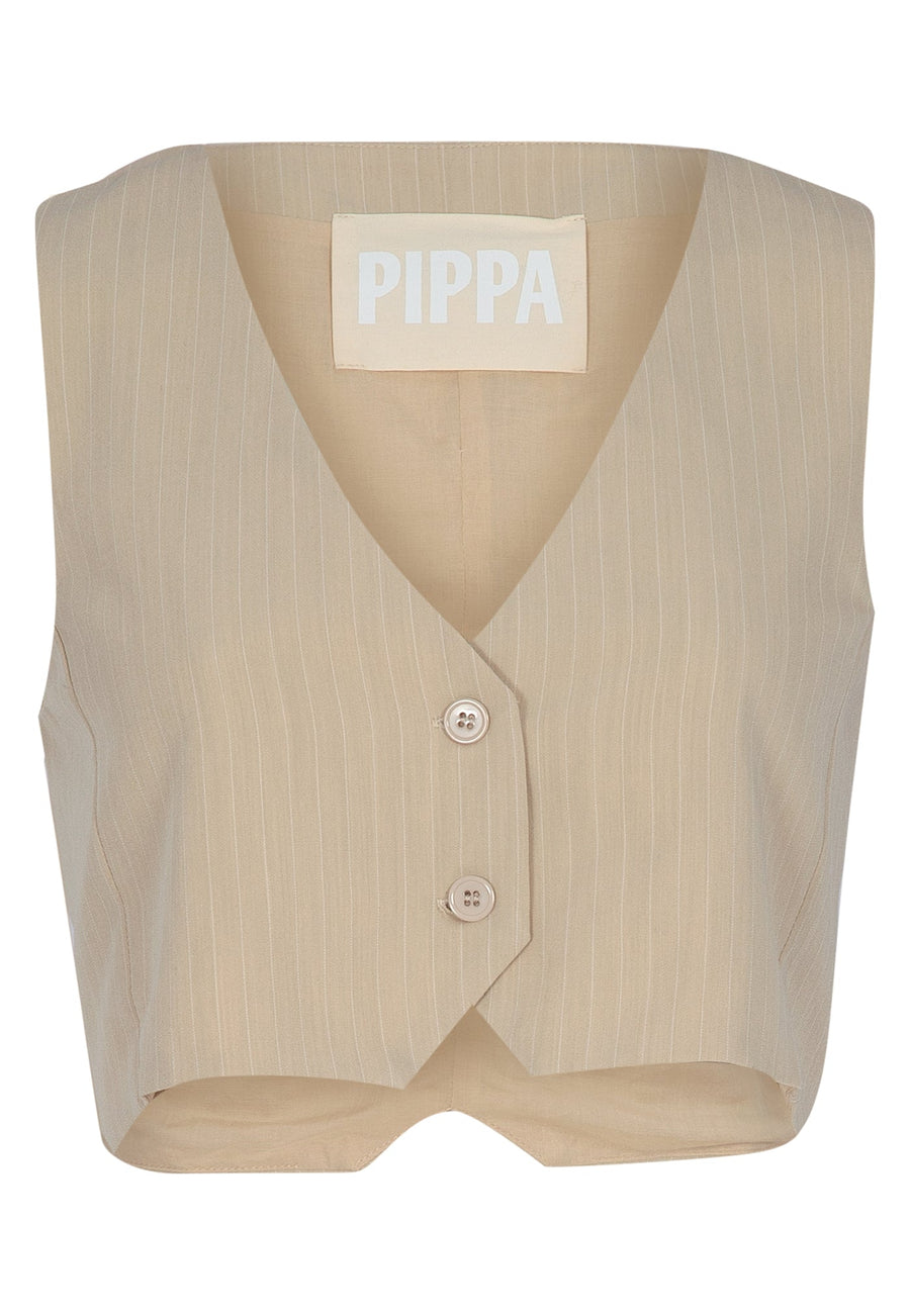PIPPA RIDLEY - KADIE VEST BEIGE PINSTRIPE - STUDIO JO STORE  