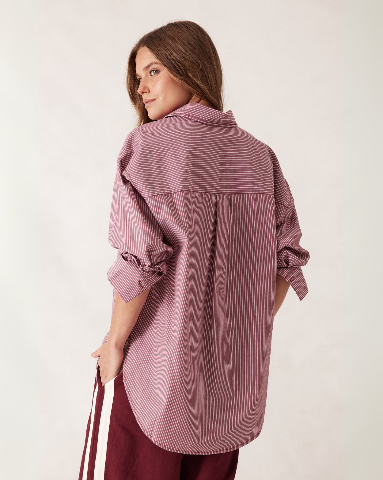 PETA OVERSIZED SHIRT BURGUNDY WHITE STRIPE - STUDIO JO STORE  