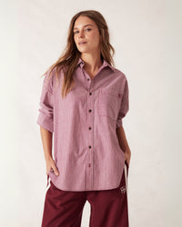 Thumbnail for PETA OVERSIZED SHIRT BURGUNDY WHITE STRIPE - STUDIO JO STORE  