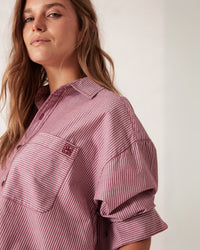 Thumbnail for PETA OVERSIZED SHIRT BURGUNDY WHITE STRIPE - STUDIO JO STORE  