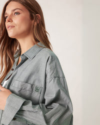 Thumbnail for PETA OVERSIZED SHIRT GREEN WHITE NARROW STRIPE - STUDIO JO STORE  