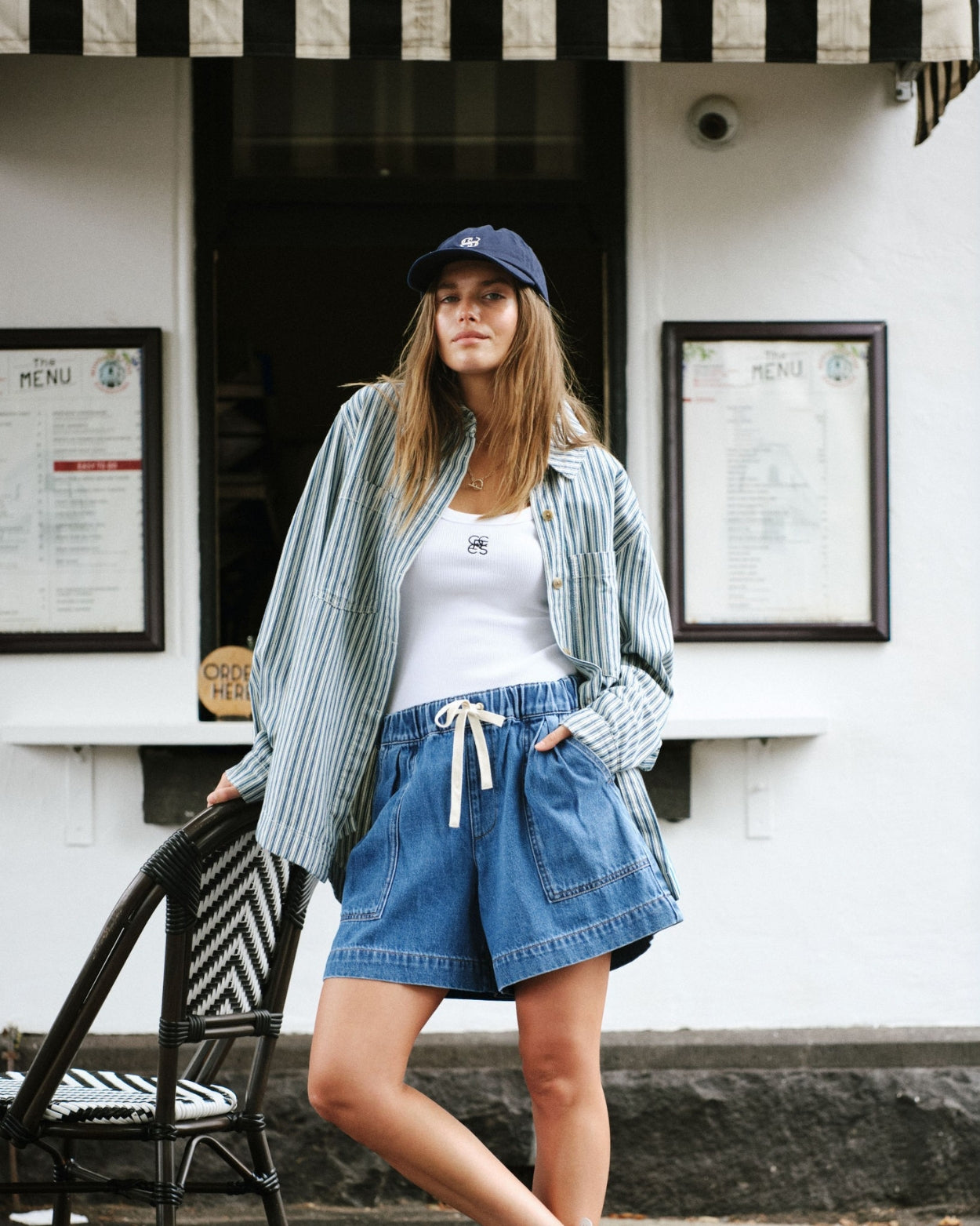 PETA OVERSIZED SHIRT GREEN WHITE NARROW STRIPE - STUDIO JO STORE  