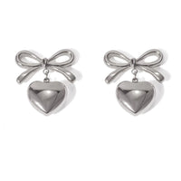 Thumbnail for BOW DROP HEART STUD EARRINGS SILVER - STUDIO JO STORE  