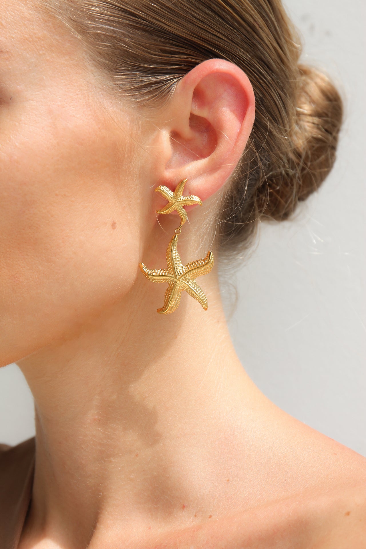 GOLD STUD STARFISH DROP EARRINGS