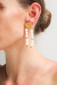 Thumbnail for Conch Shell Pearl Drop Tassel Earrings