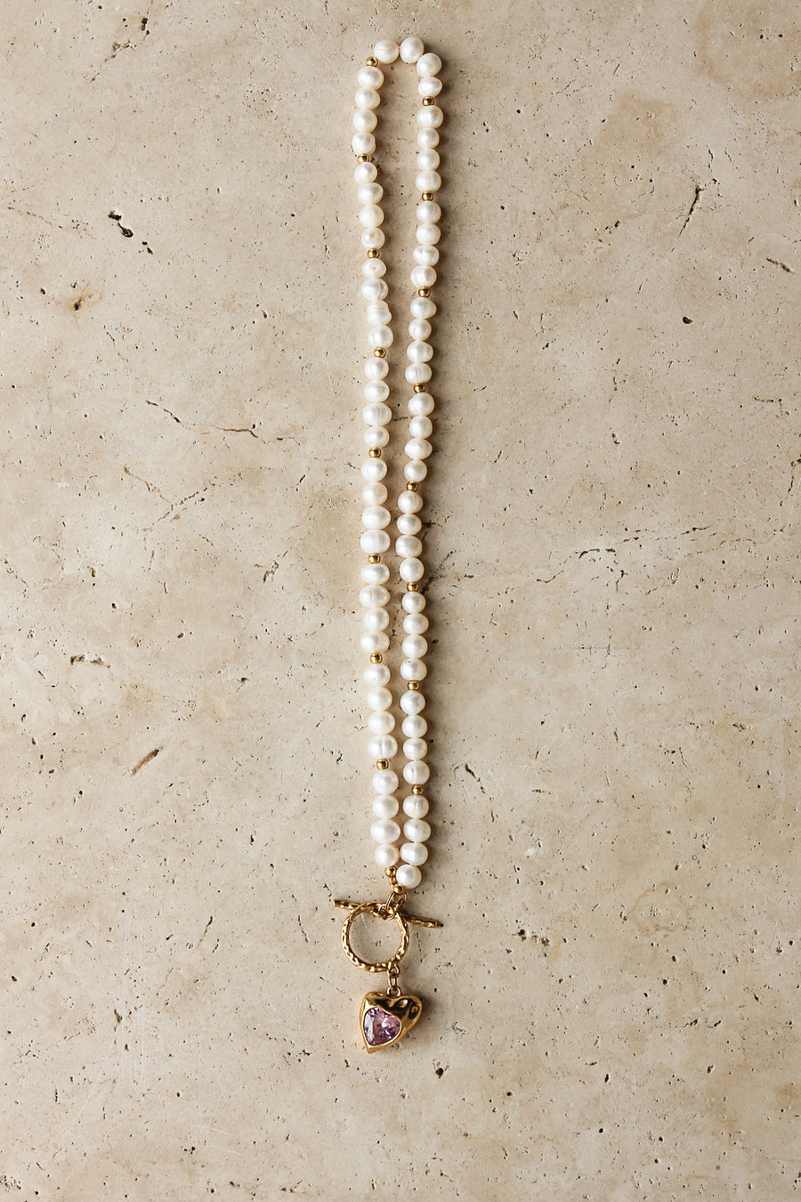 GOLD HEART FRESH WATER PEARL NECKLACE PINK STONE - STUDIO JO STORE  