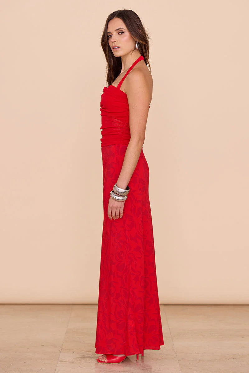 SOVERE - EMBER BIAS-CUT MAXI SKIRT - CHILLI RED - STUDIO JO STORE  