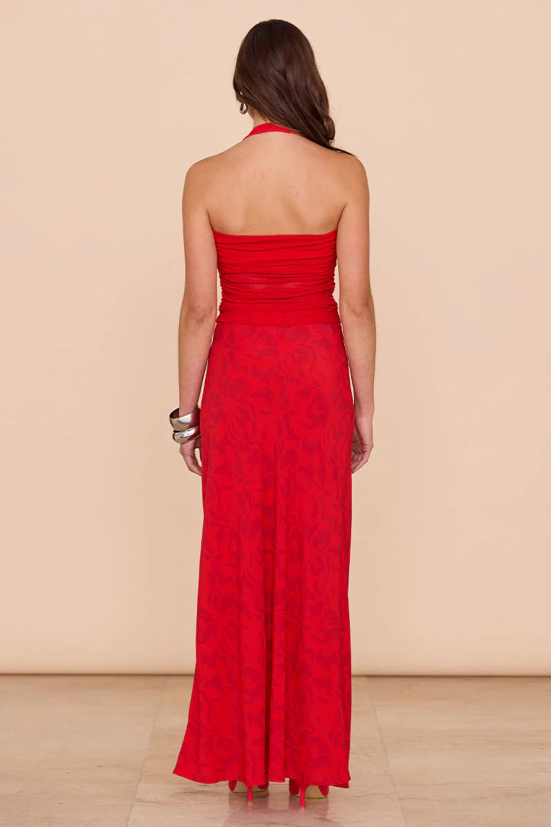 SOVERE - EMBER BIAS-CUT MAXI SKIRT - CHILLI RED - STUDIO JO STORE  