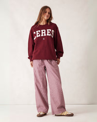 Thumbnail for The Poplin Lounge Pant Burgundy White Stripe - STUDIO JO STORE  