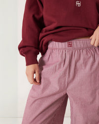 Thumbnail for The Poplin Lounge Pant Burgundy White Stripe - STUDIO JO STORE  
