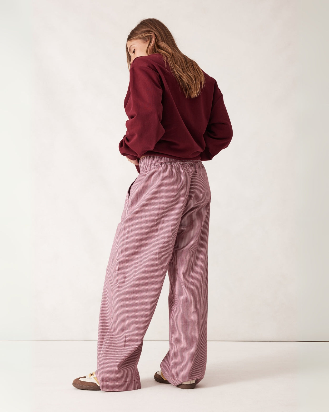 The Poplin Lounge Pant Burgundy White Stripe - STUDIO JO STORE  