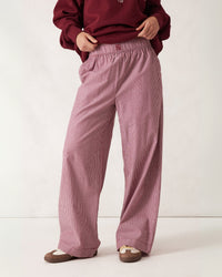 Thumbnail for The Poplin Lounge Pant Burgundy White Stripe - STUDIO JO STORE  