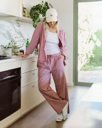 Thumbnail for The Poplin Lounge Pant Burgundy White Stripe - STUDIO JO STORE  