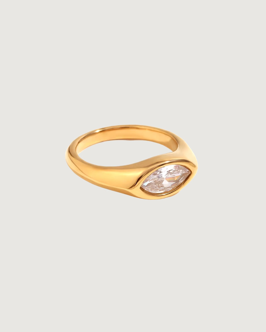 Sienna Clarity Ring – White Zirconia Horse Eye in 18K Gold PVD - STUDIO JO STORE  