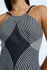 Thumbnail for BY JOHNNY - ZEN LINEAR HALTER MINI DRESS - BLACK IVORY - STUDIO JO STORE  