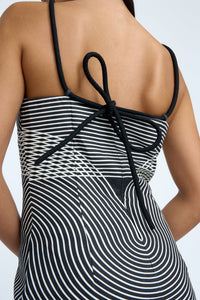 Thumbnail for BY JOHNNY - ZEN LINEAR HALTER MINI DRESS - BLACK IVORY - STUDIO JO STORE  