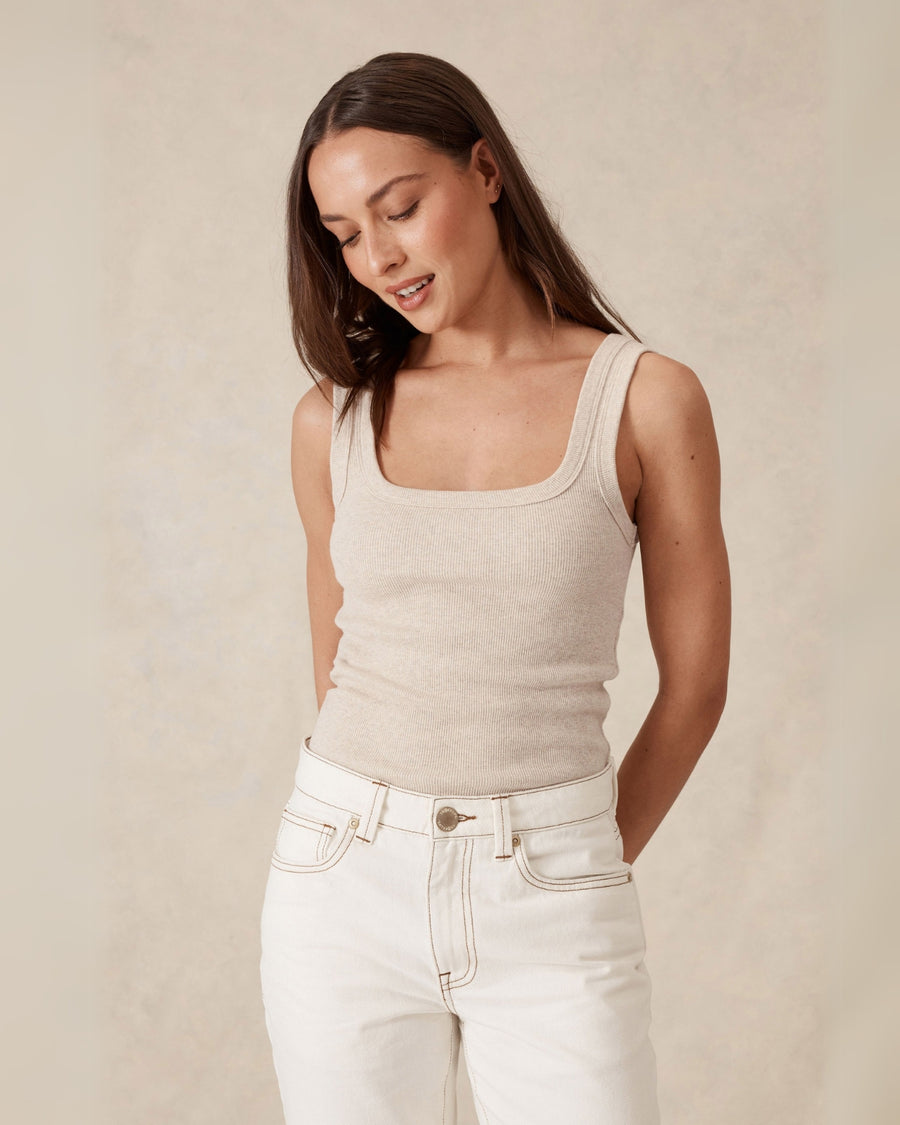 Zaeli Contour Rib Tank Oatmeal Marle - STUDIO JO STORE  