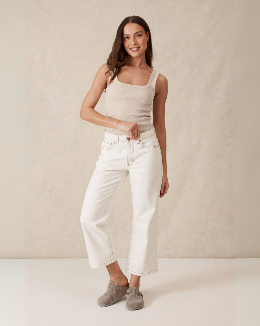 Zaeli Contour Rib Tank Oatmeal Marle - STUDIO JO STORE  