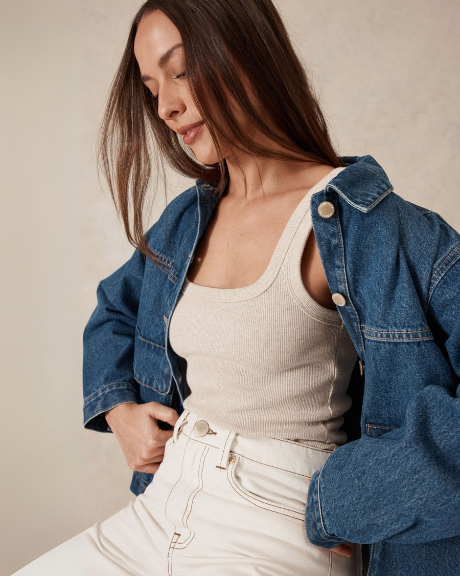 Zaeli Contour Rib Tank Oatmeal Marle - STUDIO JO STORE  