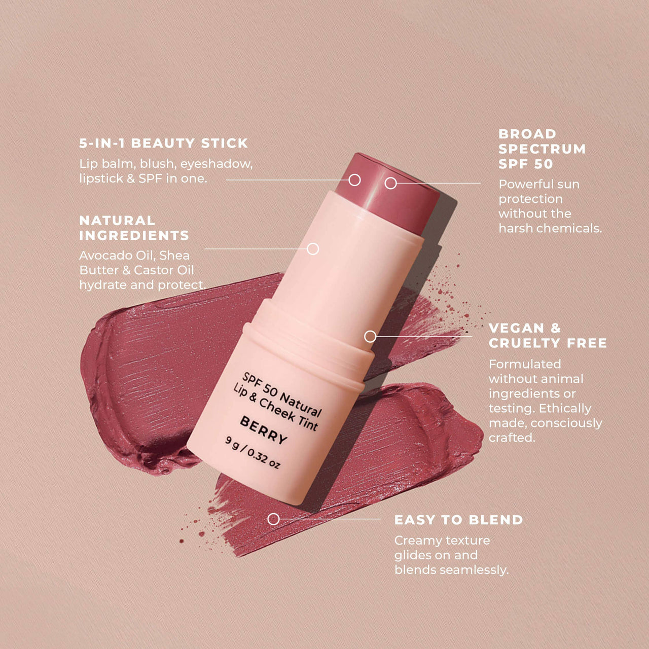 Avocado Zinc - SPF 50 Natural Lip & Cheek Tint: Red Earth
