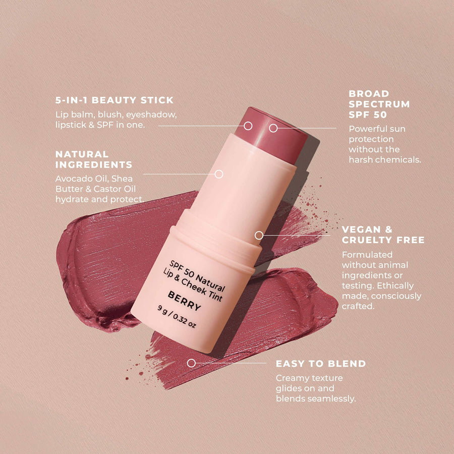 Avocado Zinc - SPF 50 Natural Lip & Cheek Tint: Red Earth