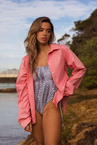 Thumbnail for Amalfi Button Up Blouse - Aurora Pink Cotton - STUDIO JO STORE  