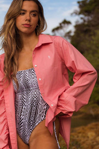 Thumbnail for Amalfi Button Up Blouse - Aurora Pink Cotton - STUDIO JO STORE  
