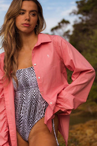 Thumbnail for Amalfi Button Up Blouse - Aurora Pink Cotton