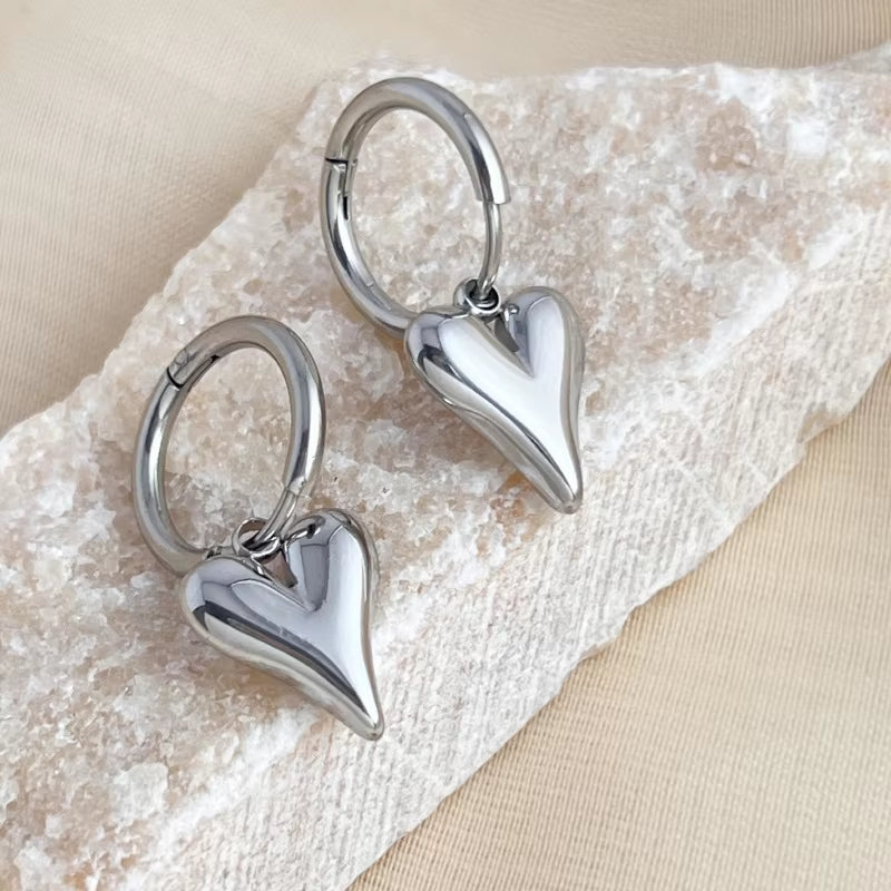 HEART CHARM HOOP EARRINGS SILVER - STUDIO JO STORE  