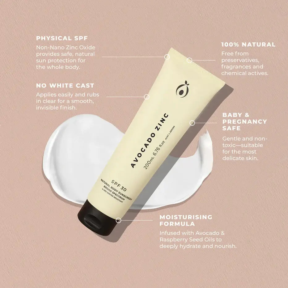 Avocado Zinc - SPF 30 Natural Body Sunscreen 200ml