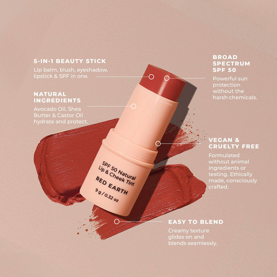 Avocado Zinc - SPF 50 Natural Lip & Cheek Tint: Red Earth