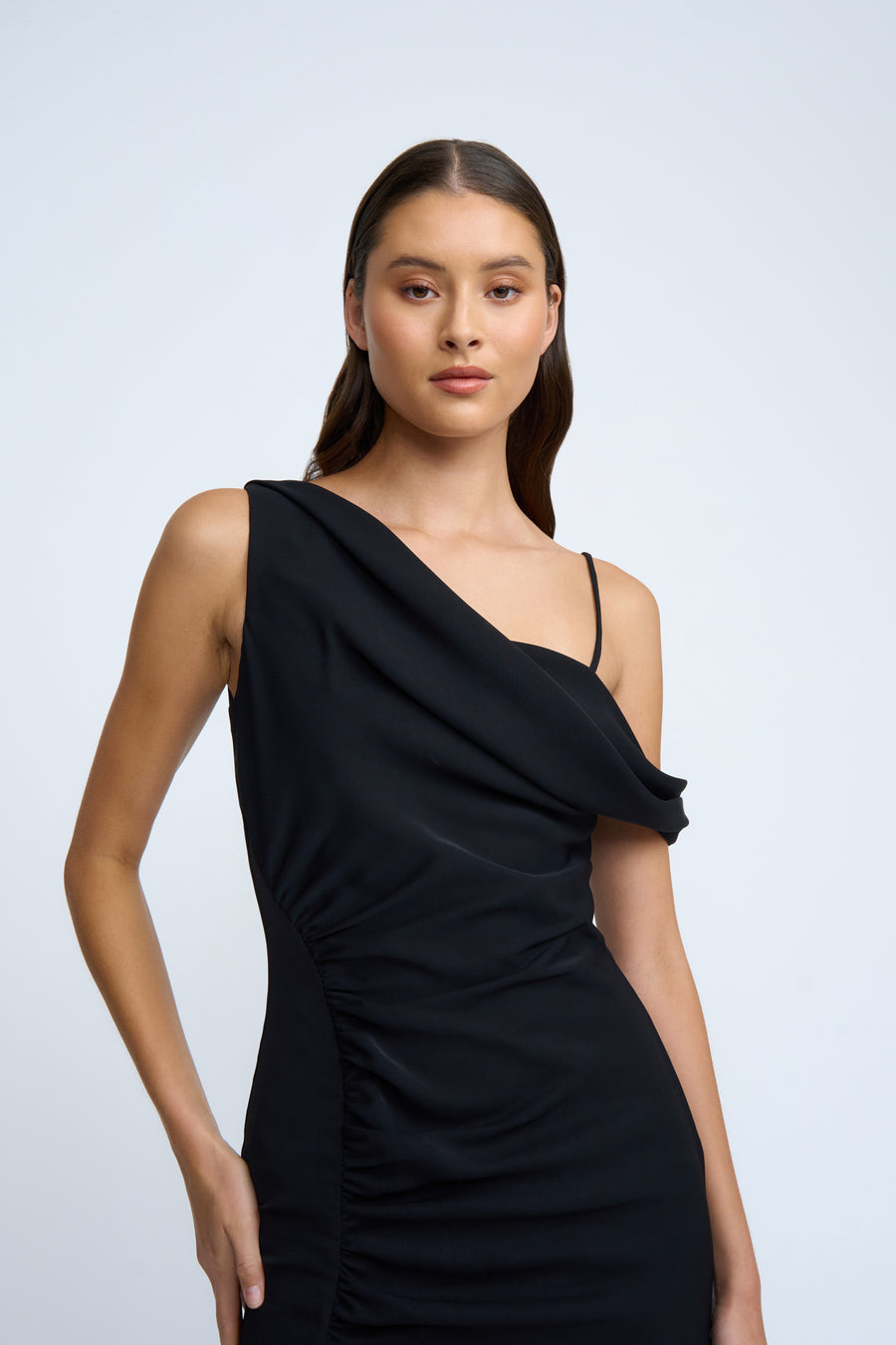 BY JOHNNY - NADEL ASYMMETRIC SPLIT DRESS - BLACK - STUDIO JO STORE  