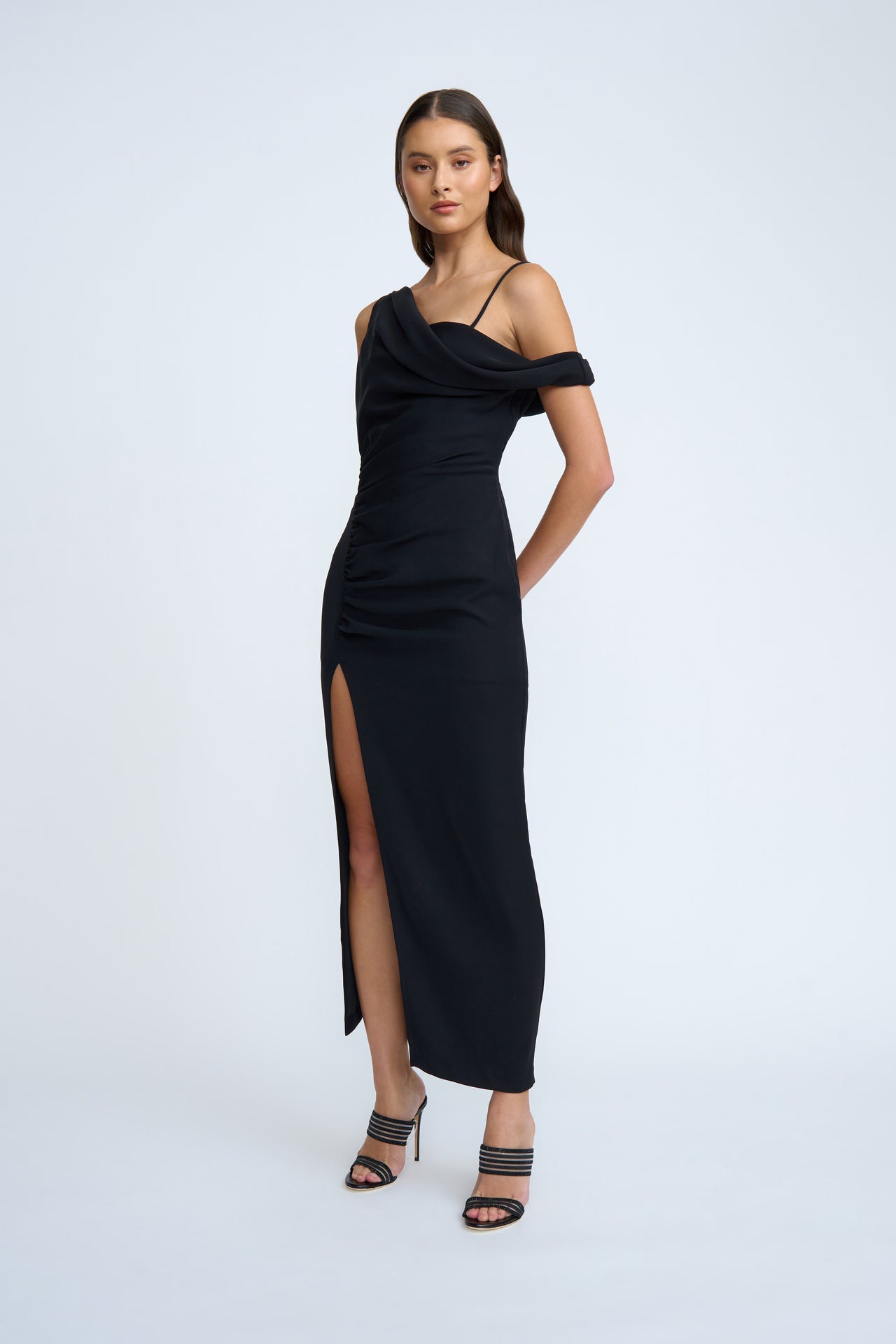 BY JOHNNY - NADEL ASYMMETRIC SPLIT DRESS - BLACK - STUDIO JO STORE  