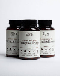 Thumbnail for Three bottles of Etre Health Organic Beef Liver Strength & Energy supplement on a white background