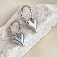 Thumbnail for HEART CHARM HOOP EARRINGS SILVER - STUDIO JO STORE  