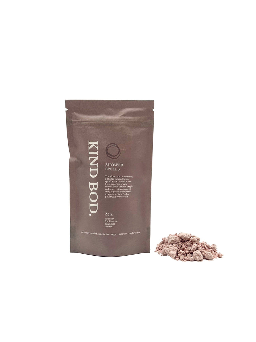 Kind Bod Shower Spell Pack Zen W, featuring natural ingredients and calming scents for a relaxing shower experience.