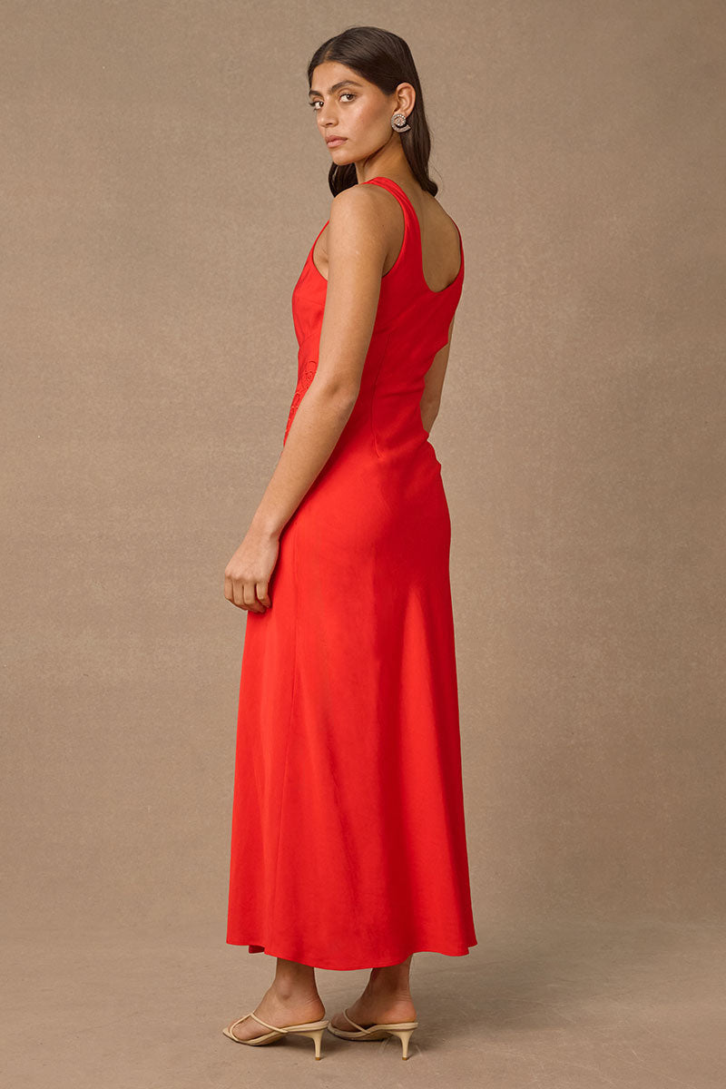 MØN RENN REVERIE MIDI DRESS - SIREN RED - STUDIO JO STORE  