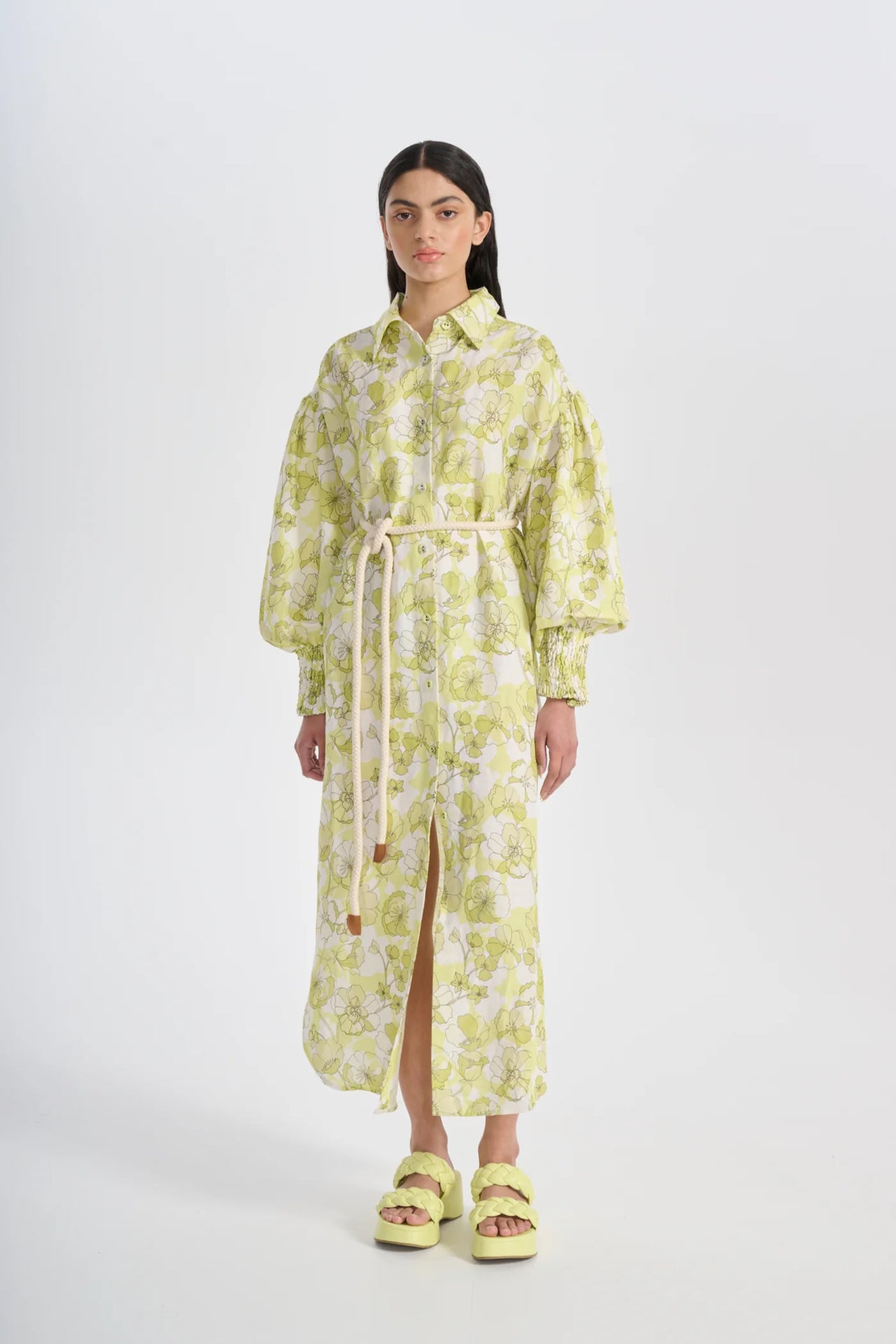 Samira Shirt Dress Neon Green Floral - STUDIO JO STORE