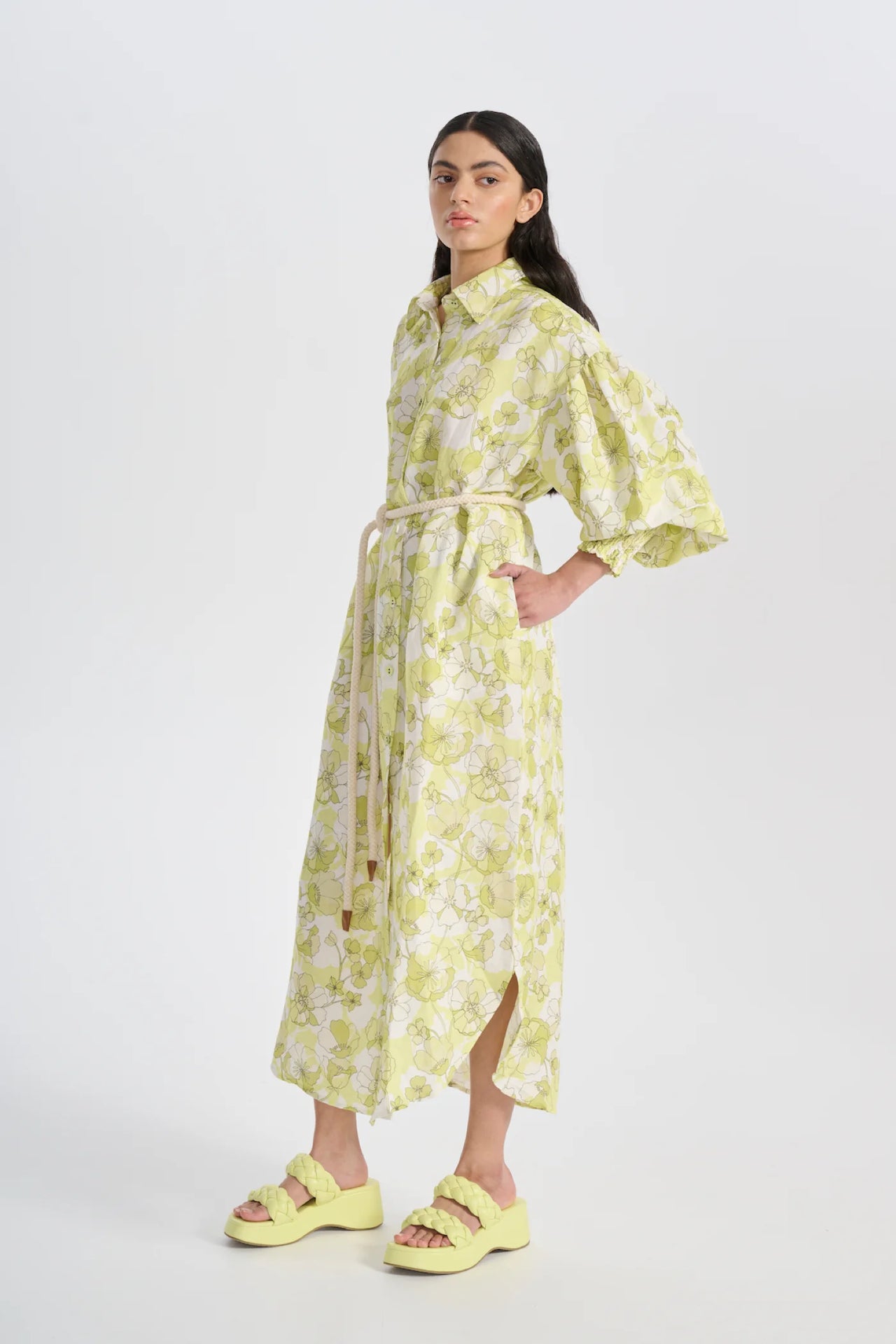 Samira Shirt Dress Neon Green Floral - STUDIO JO STORE