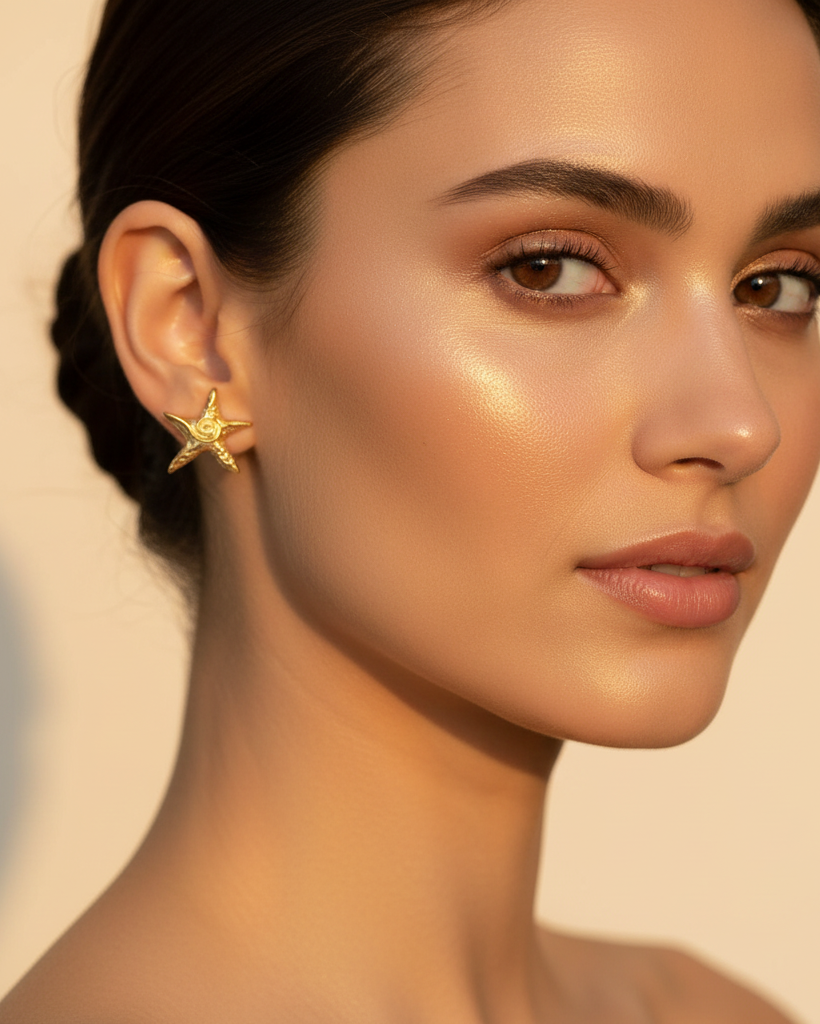 Starfish-shaped stud earrings in 18k gold PVD finish by Studio Jo Store, featuring a delicate marine-inspired design.