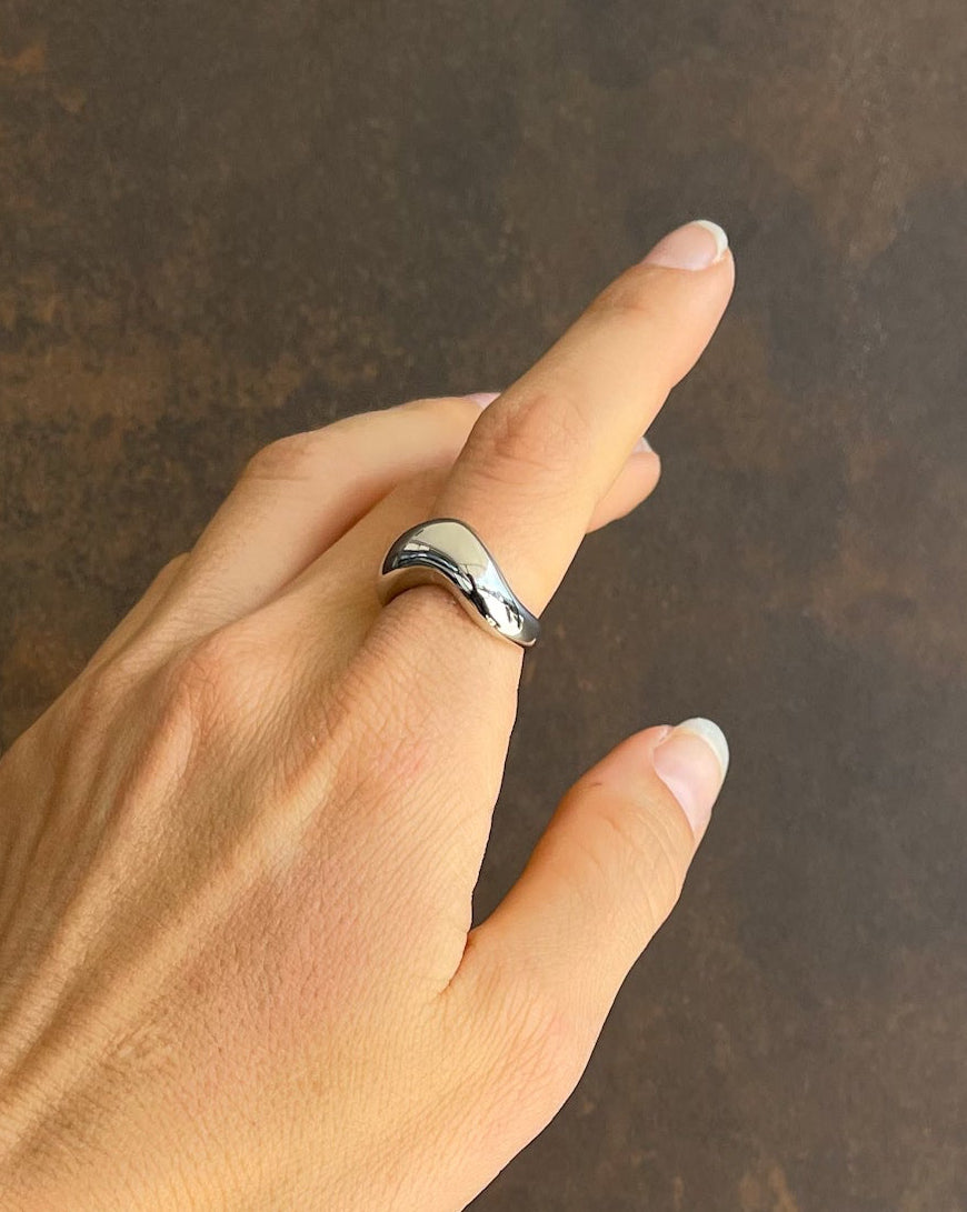 Silver Luna Curve Band Statement Ring by TEGAN RAE JEWELLERY with a bold, curved design and polished finish.