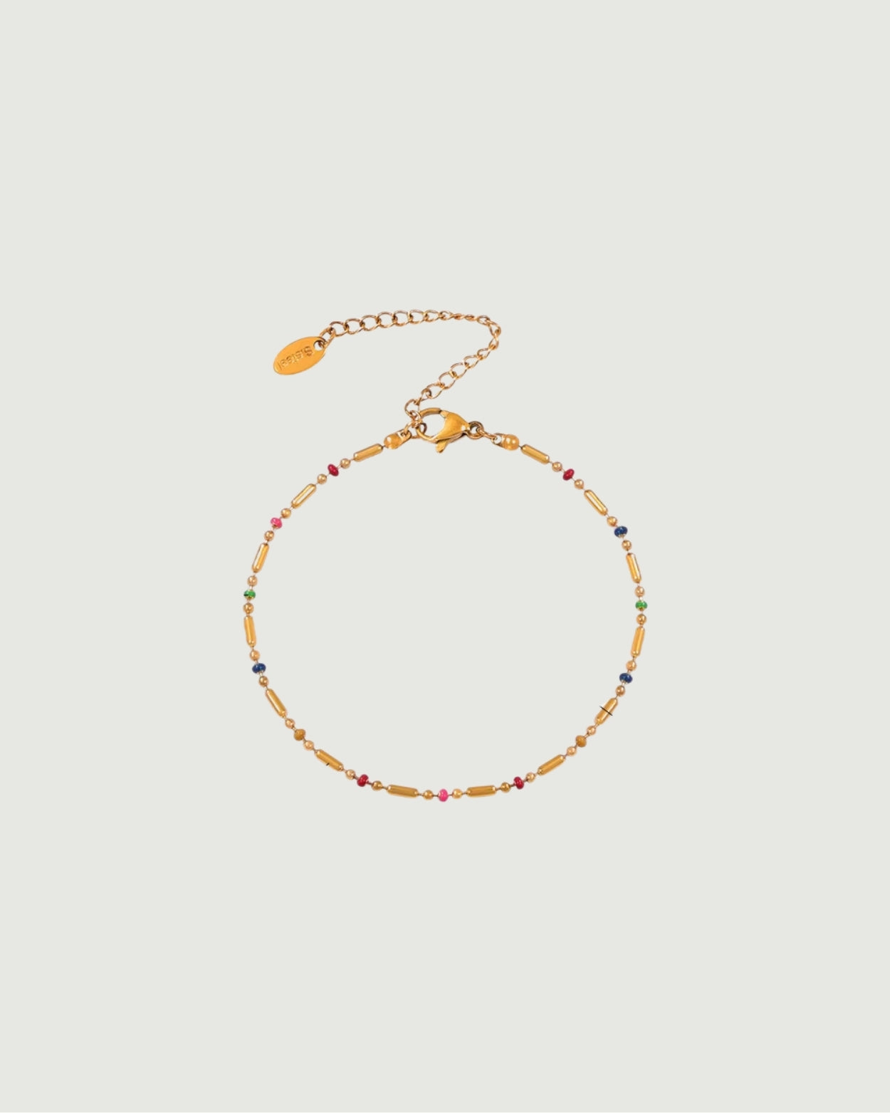 Tegan Rae Jewellery Aura Bead Bracelet with rainbow beads and 18k gold PVD finish, showcasing vibrant colorful beads and elegant design.