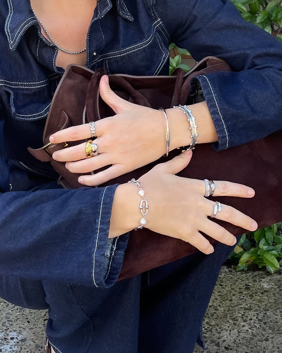 Ember Wave Cuff Bracelet – Platinum Silver