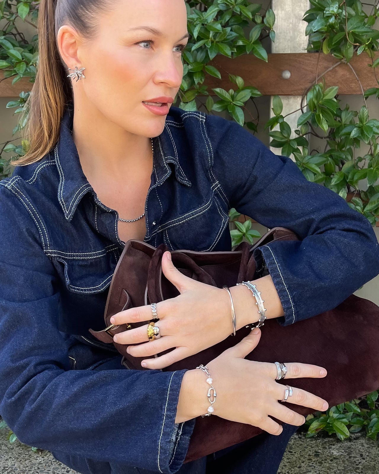 Ember Wave Cuff Bracelet – Platinum Silver