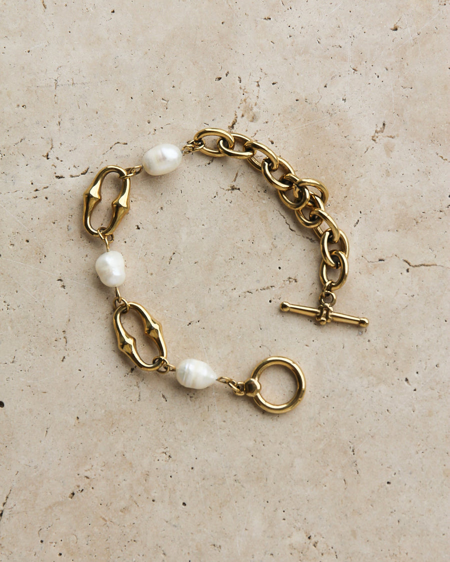FRESHWATER PEARL CHUNKY CHIAN BRACELET 18K GOLD PVD - STUDIO JO STORE  