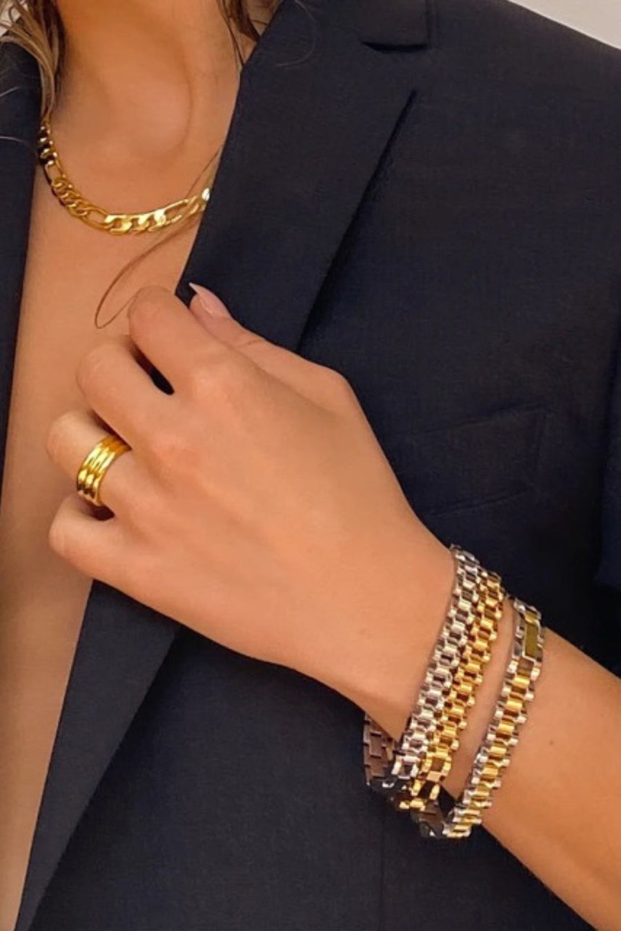 Gold watch link chain bracelet by TEGAN RAE JEWELLERY featuring a sleek, interconnected chain design for elegant wristwear.