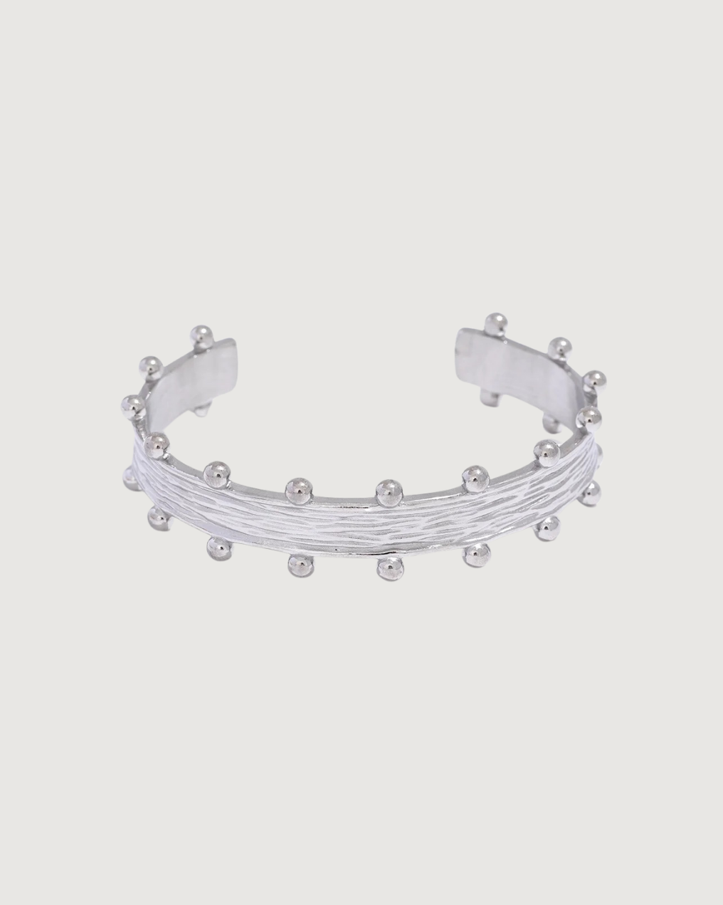 Silver Zeah Textured Cuff Bracelet by TEGAN RAE JEWELLERY, featuring a stylish textured design on a sleek silver bracelet.