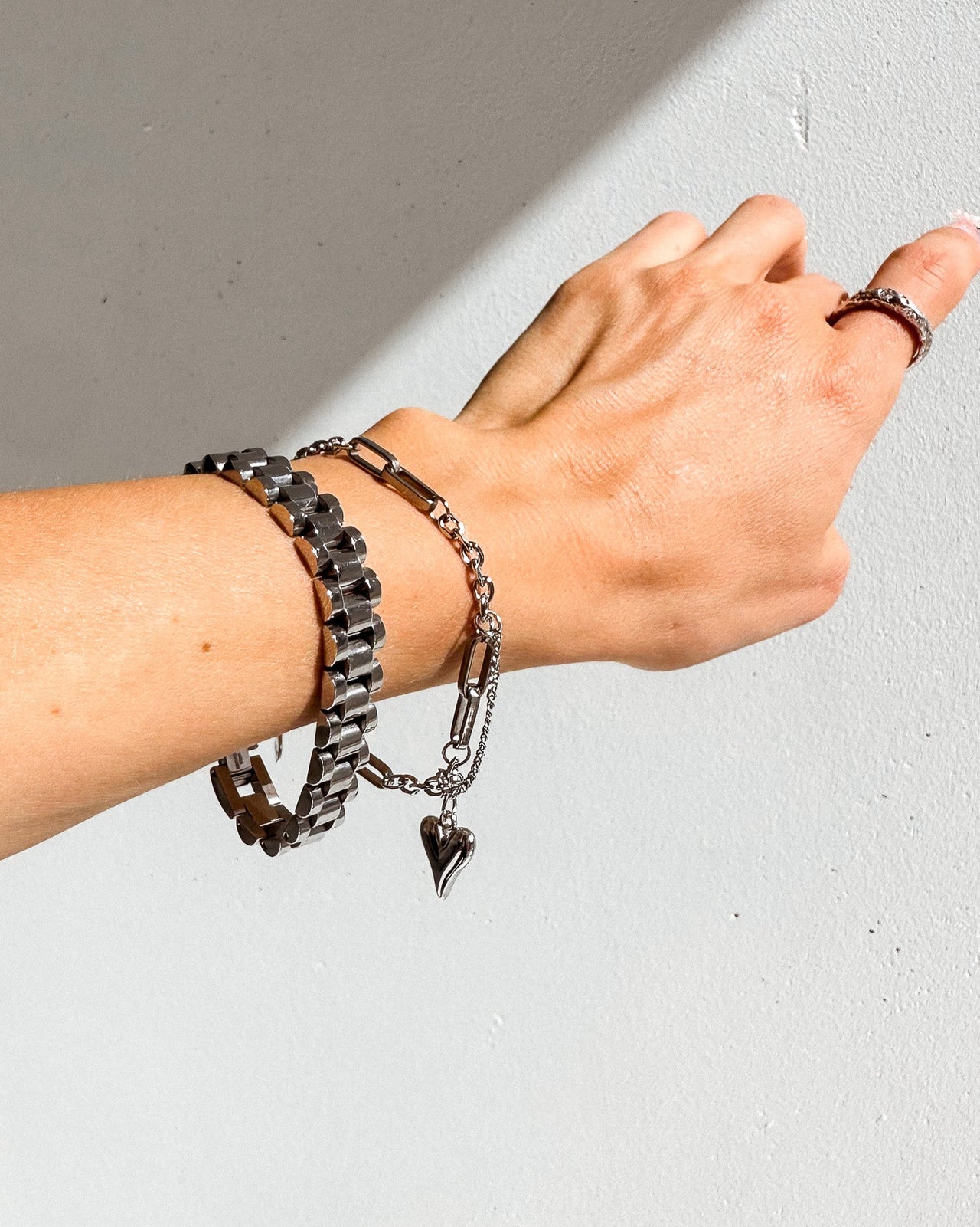 Silver watch link chain bracelet by Tegan Rae Jewellery featuring a sleek, modern design with interconnected links.