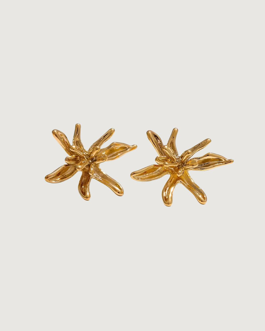 Flower Burst earrings by TEGAN RAE JEWELLERY in 18k gold, featuring intricate flower-shaped design and elegant craftsmanship.